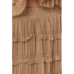 Plisowany komplet ze spódnicą maxi z falbanami i topem