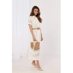 Koronkowa sukienka maxi z plecionym paskiem