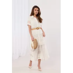 Koronkowa sukienka maxi z plecionym paskiem