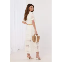 Koronkowa sukienka maxi z plecionym paskiem