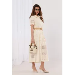 Koronkowa sukienka maxi z plecionym paskiem