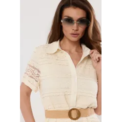 Koronkowa sukienka maxi z plecionym paskiem