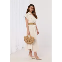 Sukienka szmizjerka z ażurowym detalem i paskiem