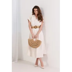 Sukienka szmizjerka z ażurowym detalem i paskiem