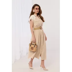 Sukienka szmizjerka z ażurowym detalem i paskiem