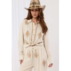 Komplet boho z koszulą i spodniami z ornamentami