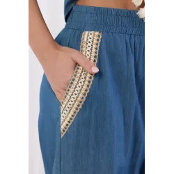 Komplet z topem i spodniami z haftem i frędzlami