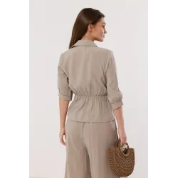 Bluzka kopertowa z kontrastową wstążką w paski