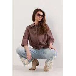 Lniana koszula boho z haftowaną aplikacją