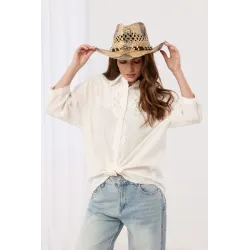 Lniana koszula boho z haftowaną aplikacją