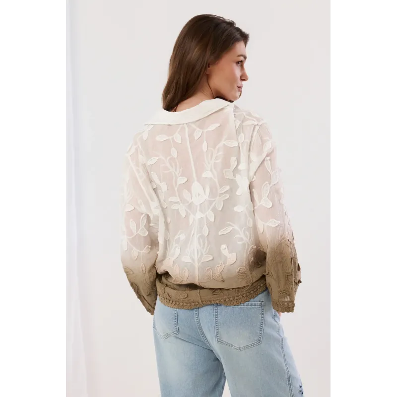 Koszula z kwiatowym haftem i efektem ombre