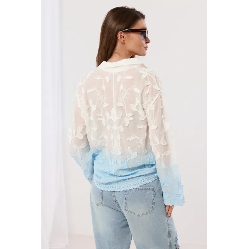 Koszula z kwiatowym haftem i efektem ombre