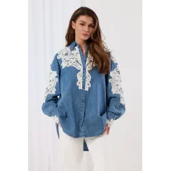 Jeansowa koszula z haftowanym zdobieniem
