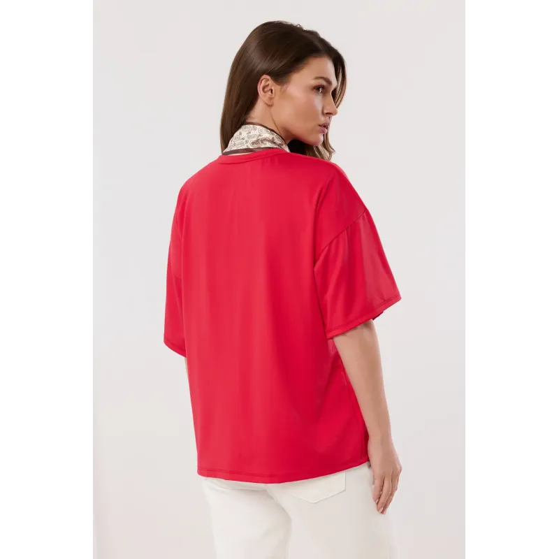 Bawełniana bluzka z dekoracyjnym krawatem