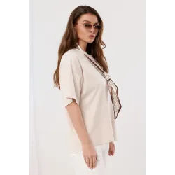 Bawełniana bluzka z dekoracyjnym krawatem