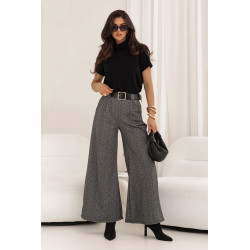 SPODNIE W JODEŁKĘ Z SZEROKĄ NOGAWKĄ I PASKIEM