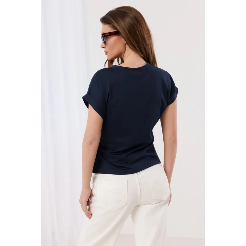 Bluzka z krótkim rękawem i ozdobnym wiązaniem z wzorem paisley