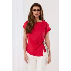 Bluzka z krótkim rękawem i ozdobnym wiązaniem z wzorem paisley