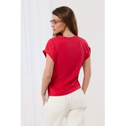 Bluzka z krótkim rękawem i ozdobnym wiązaniem z wzorem paisley