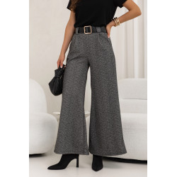 SPODNIE W JODEŁKĘ Z SZEROKĄ NOGAWKĄ I PASKIEM