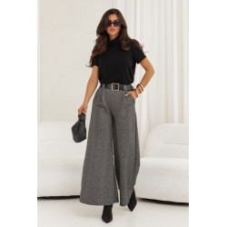 SPODNIE W JODEŁKĘ Z SZEROKĄ NOGAWKĄ I PASKIEM