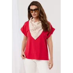 Bluzka oversize z ozdobną apaszką z wzorem paisley