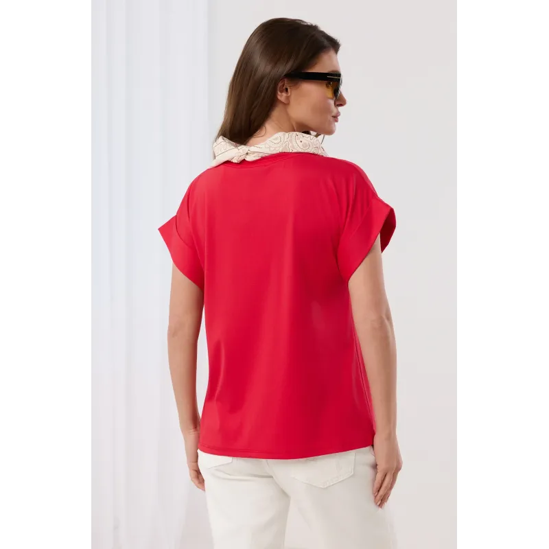 Bluzka oversize z ozdobną apaszką z wzorem paisley