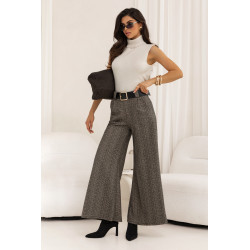 SPODNIE W JODEŁKĘ Z SZEROKĄ NOGAWKĄ I PASKIEM