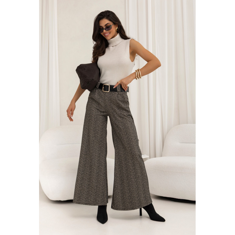 SPODNIE W JODEŁKĘ Z SZEROKĄ NOGAWKĄ I PASKIEM