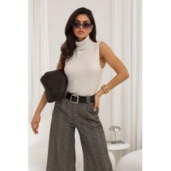 SPODNIE W JODEŁKĘ Z SZEROKĄ NOGAWKĄ I PASKIEM