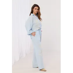 Lniany komplet boho z haftem kwiatowym