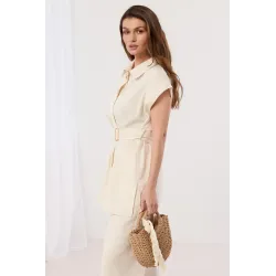 Wiskozowy komplet ze złotą broszką i paskiem