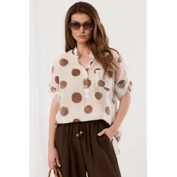 Przewiewna bluzka z krótkim rękawem w duże grochy