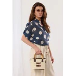 Przewiewna bluzka z krótkim rękawem w duże grochy