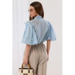 Koszula w grochy z bufiastymi rękawami i wiązaniem pod szyją