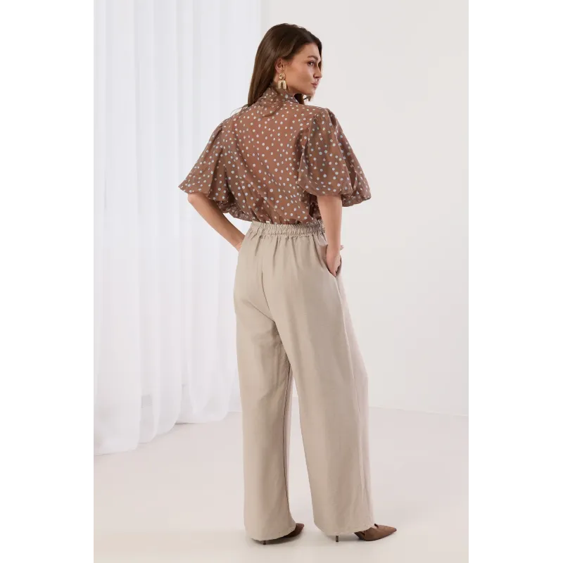 Spodnie typu palazzo z ozdobnym sznurkiem | Hurtownia odzieży damskiej online