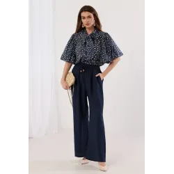 Spodnie typu palazzo z ozdobnym sznurkiem | Hurtownia odzieży damskiej online