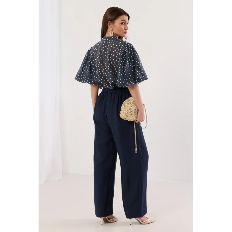 Spodnie typu palazzo z ozdobnym sznurkiem | Hurtownia odzieży damskiej online