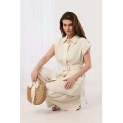 Wiskozowy komplet ze złotą broszką i paskiem