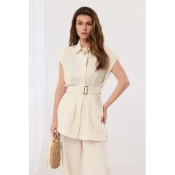 Wiskozowy komplet ze złotą broszką i paskiem