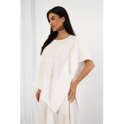 Komplet z asymetryczną bluzką i spódnicą midi z paskiem