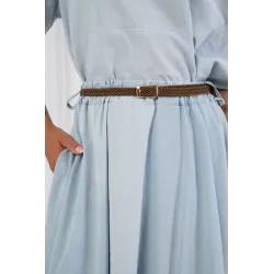 Komplet z asymetryczną bluzką i spódnicą midi z paskiem