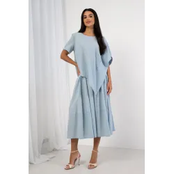 Komplet z asymetryczną bluzką i spódnicą midi z paskiem