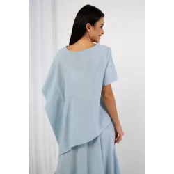 Komplet z asymetryczną bluzką i spódnicą midi z paskiem