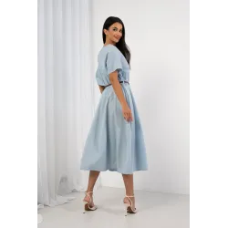 Komplet z asymetryczną bluzką i spódnicą midi z paskiem