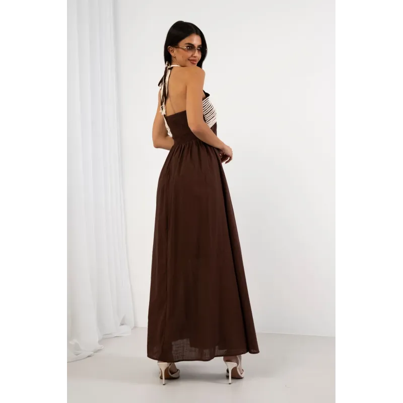 Sukienka maxi z plecioną górą i odkrytymi plecami