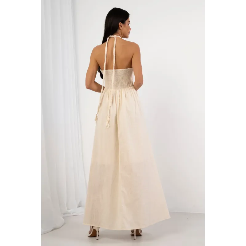 Sukienka maxi z plecioną górą i odkrytymi plecami