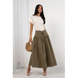 Rozkloszowana spódnica maxi z ozdobnym sznurkiem