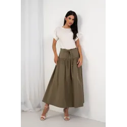Rozkloszowana spódnica maxi z ozdobnym sznurkiem