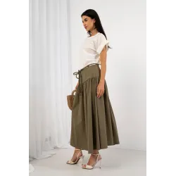 Rozkloszowana spódnica maxi z ozdobnym sznurkiem